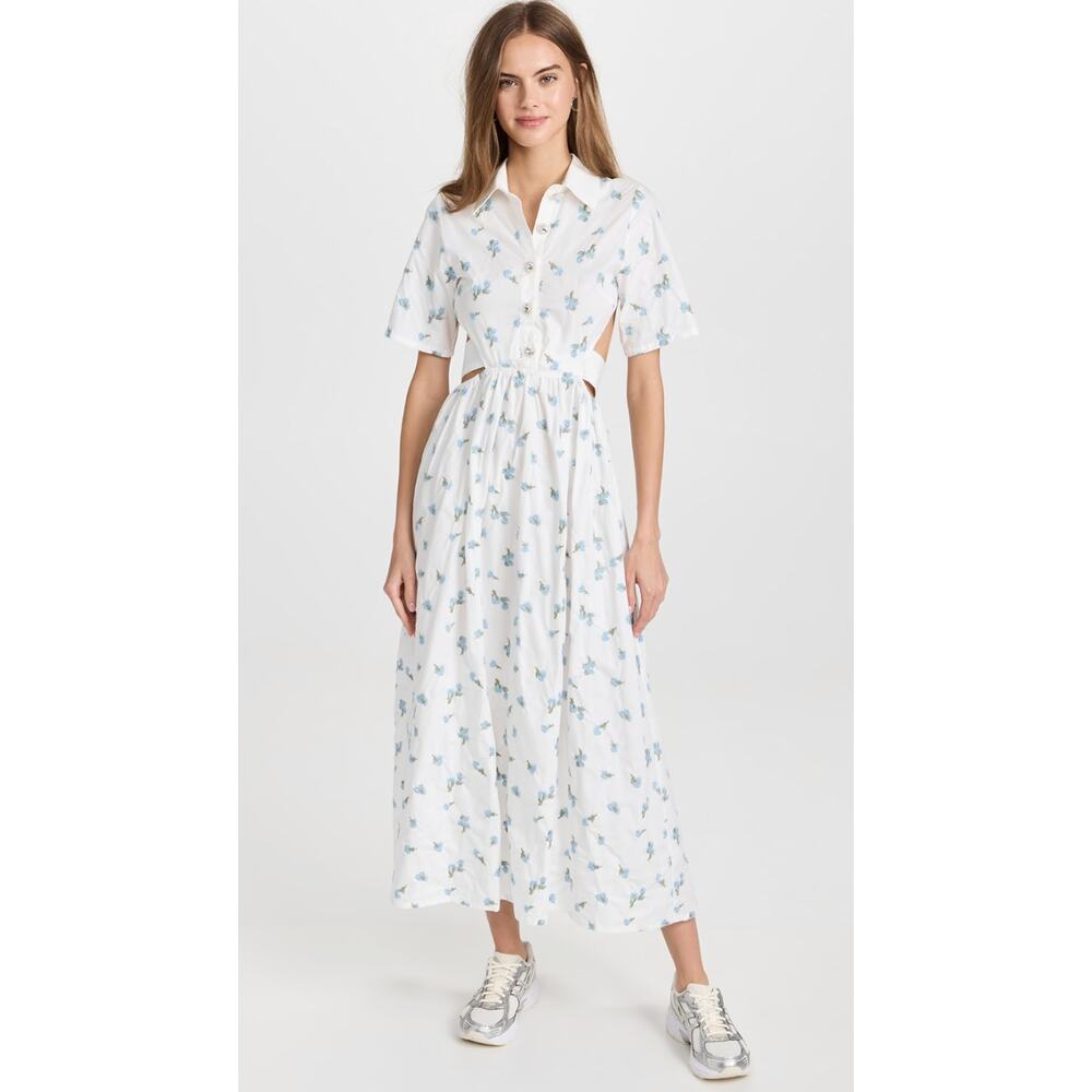 Sister Jane Lapis Shell Midi Shirtdress Rhinestone Buttons Open Back NWT Small